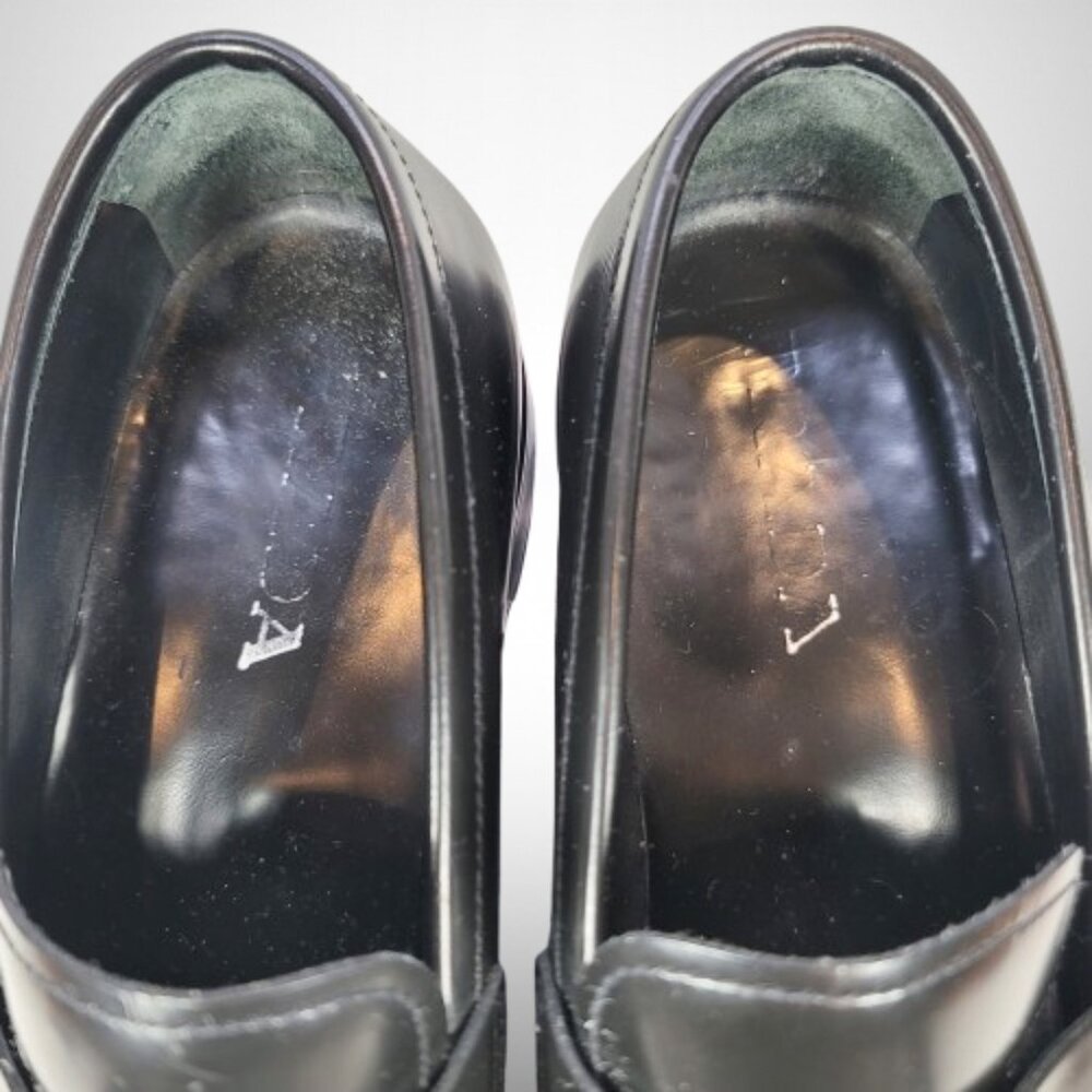 FAIR CONDITION Prada Brushed Leather Triangle Logo Loafers Size: 8.5 - Picture 7 of 16